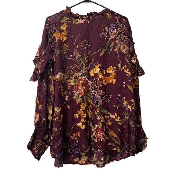 Oddy Womens Tunic Size 3XL Floral Lace Ruffles Peasant Cottagecore Modern Career - Picture 2 of 10